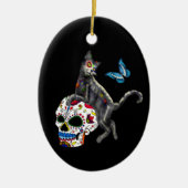 Dode Kat Suikerdodend Skull En Vlinder Keramisch Ornament (Voorkant)