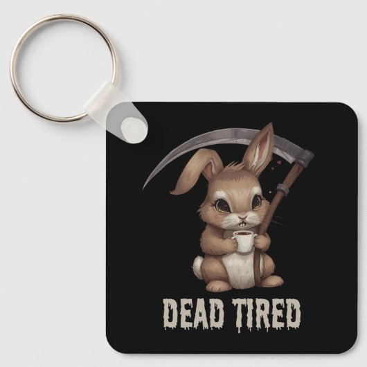 Dode vermoeide Schattigee Bunny Grim Reaper Coffee Sleutelhanger (Voorkant)