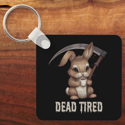 Dode vermoeide Schattigee Bunny Grim Reaper Coffee Sleutelhanger (Voorkant)