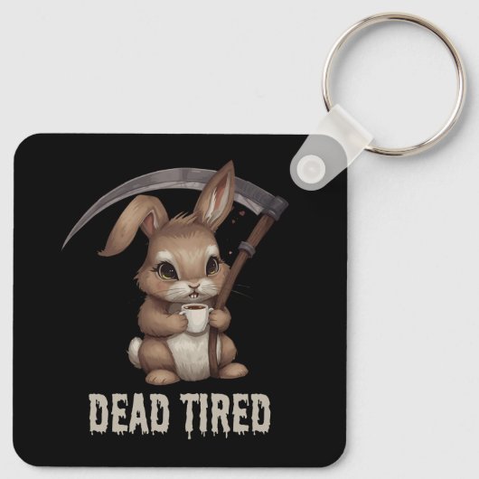 Dode vermoeide Schattigee Bunny Grim Reaper Coffee Sleutelhanger (Achterkant)