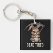 Dode vermoeide Schattigee Bunny Grim Reaper Coffee Sleutelhanger (voorkant)