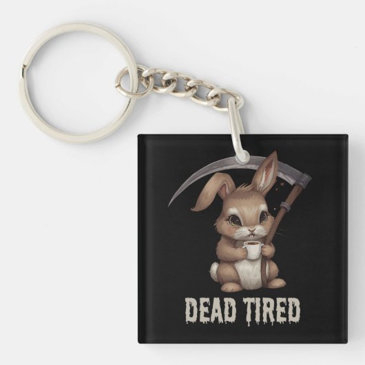 Dode vermoeide Schattigee Bunny Grim Reaper Coffee Sleutelhanger (voorkant)