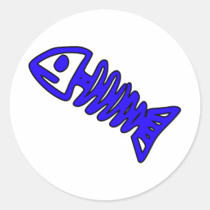 Dode vissen Skeletspieren Botten Fossil Blue Ronde Sticker