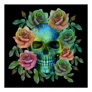 DODEN GROEne schedel MET bloemen Perfect Poster