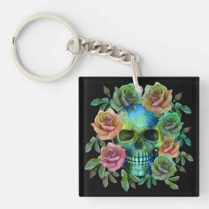 DODEN GROEne schedel MET bloemen Sleutelhanger