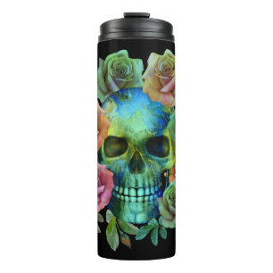 DODEN GROEne schedel MET bloemen Thermosbeker