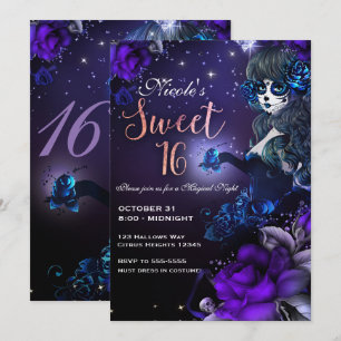Dodenmeisje Paars Blauw Sweet 16 Feest Kaart