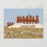 Dodge City Sign - Cowboys - Horses - Welcome