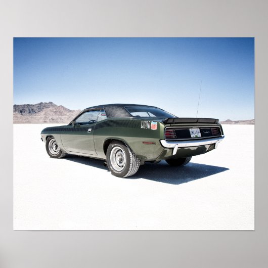 Dodge hemi cuda op Bonneville-zoutflats Poster (Voorkant)