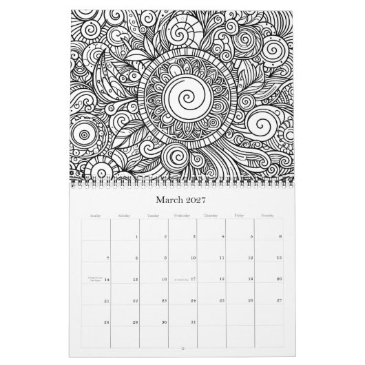 Dodle Art Coloriage Fleurs Pages Calendrier (Mar 2027)