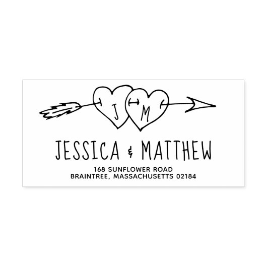 Dodled Wedding Hearts met Arrow Monogram Zelfinktende Stempel (Design)
