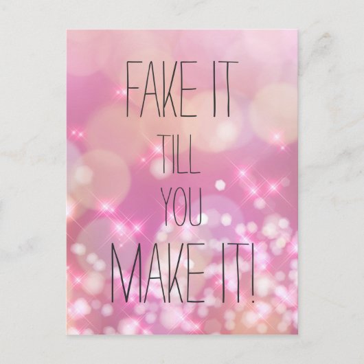 Doe alsof tot je het haalt! Roze Glitter Quote Briefkaart (Voorkant)