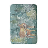 Doe en Fawn Deer in Forest Full Moon Snowfall Badmat (Voorkant Verticaal)