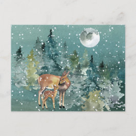 Doe en Fawn Deer in Forest Full Moon Snowfall Briefkaart