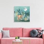 Doe en Fawn Deer in Forest Full Moon Snowfall Canvas Afdruk (Insitu (Woonkamer))