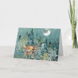 Doe en Fawn Deer in Forest Full Moon Snowfall Kaart