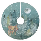 Doe en Fawn Deer in Forest Full Moon Snowfall Kerstboom Rok (Voorkant)