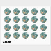 Doe en Fawn Deer in Forest Full Moon Snowfall Ronde Sticker (Vel)