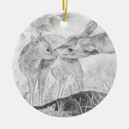 Doe en Fawn Keramisch Ornament