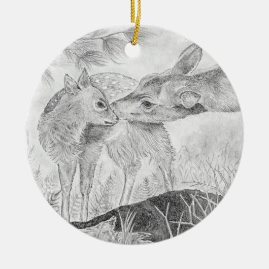 Doe en Fawn Keramisch Ornament (Voorkant)