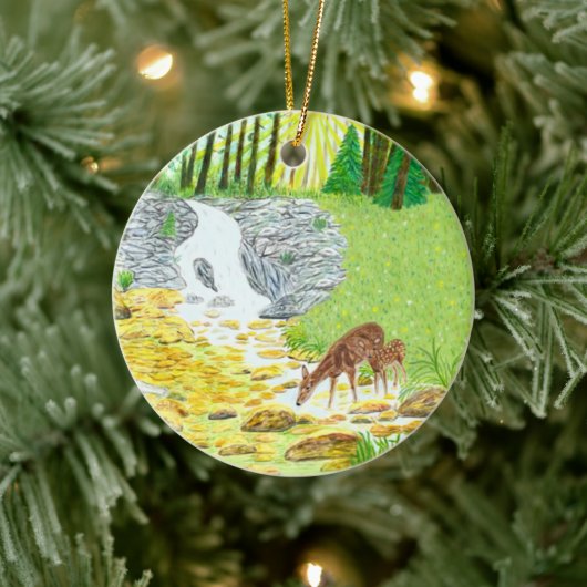 Doe en Fawn Keramisch Ornament (Boom)
