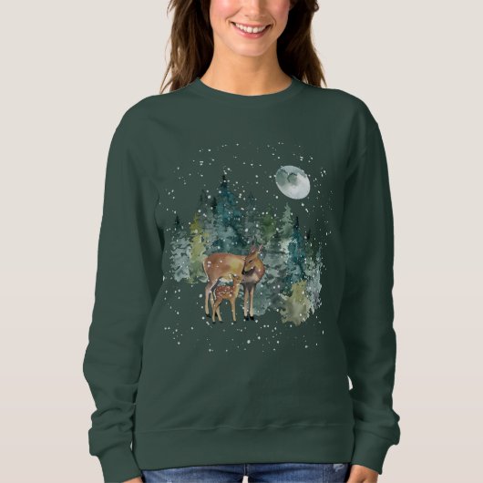 Doe Fawn Deer Forest Full Moon Snowfall Kerstmis Trui (Voorkant)