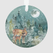 Doe Fawn Deer Forest Pleine lune Snowfall Aquarell (dos)