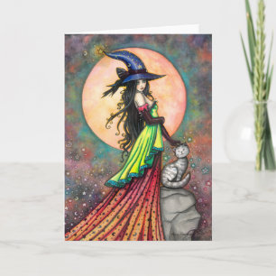Doe geen kwaad Heks Kat Fantasie Halloween Kunst Kaart