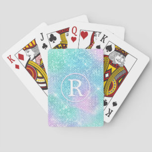 Doe-het-zelf 3-D witte monogram cirkel, iriserende Pokerkaarten