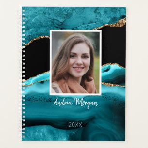Doe-Het-Zelf Foto/Naam/Jaar/Teal Zwart Goud Agaat Planner