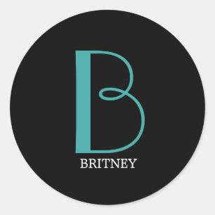Doe-het-zelf grote monogram & naam, turquoise/witt ronde sticker
