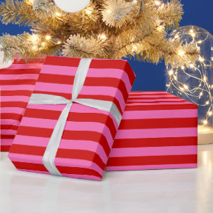 Doe-Het-Zelf Kleur 1” Preppy Streep Roze Rood Cadeaupapier