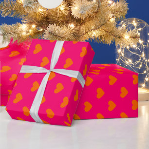 Doe-Het-Zelf Kleuren Harten Patroon Framboos Oranj Cadeaupapier