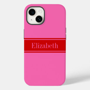 Doe-het-zelf kleuren Hot Pink, Rode lint Naam Mono Case-Mate iPhone 14 Hoesje