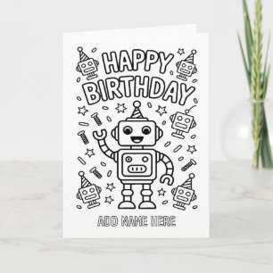 Doe-het-zelf kleurkaart gevouwen robots verjaardag kaart
