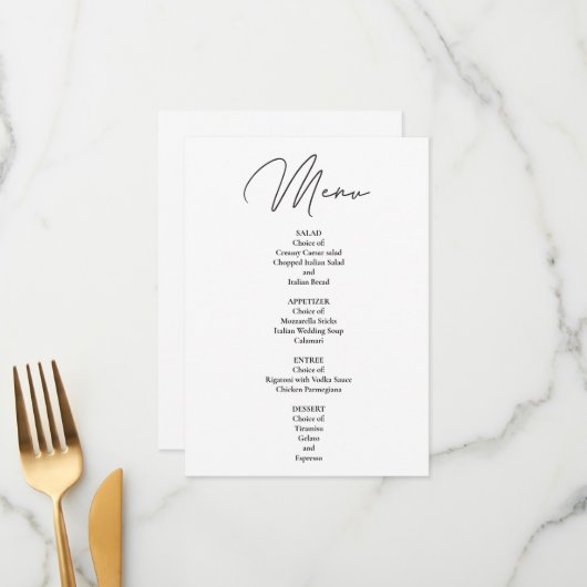 Doe-het-zelf modern minimalistisch diner menu (Voorkant / Achterkant in situ)