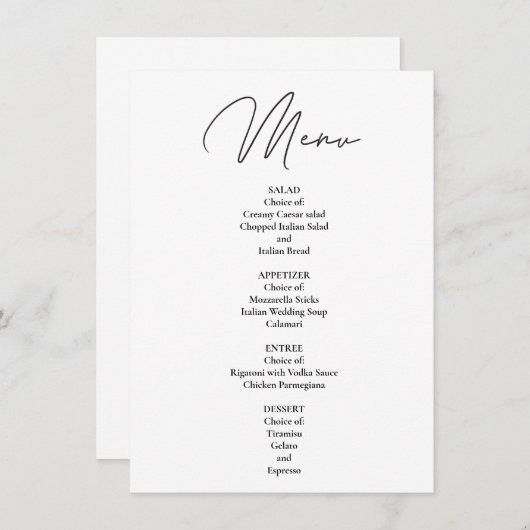 Doe-het-zelf modern minimalistisch diner menu (Voorkant / Achterkant)
