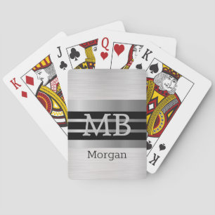 Doe-het-zelf monogram/naam Bk/zilveren strepen geb Pokerkaarten
