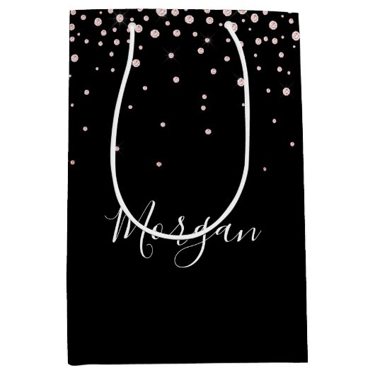 Doe-het-zelf naam Witte Script Vallende Roze Diama Medium Cadeauzakje (Voorkant)