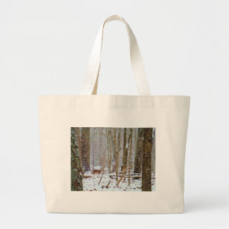 Doe in the snow, Deer in Lake Arrowhead Grote Tote Bag