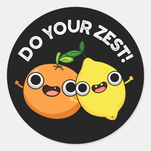 Doe je beste grappige citrusvruchten en vul donker ronde sticker (Voorkant)