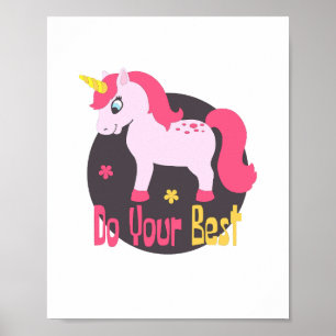 Doe je beste Kawaii Cute Pink Unicorn Colorful Poster