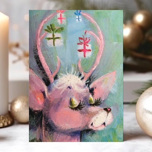  Doe langer Eyelashes Retro Kerstmis Feestdagen Kaart