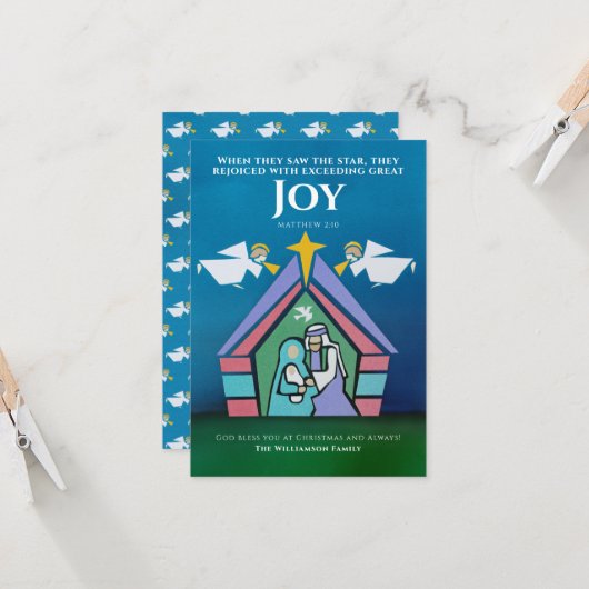 Doe mee met de kerstbijbel Verse Moderne Nativitei Kaart (Voorkant / Achterkant in situ)