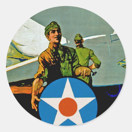 Doe mee met de luchtdienst ~ Geef 'Er het Pistool Ronde Sticker (Voorkant)