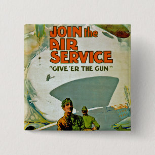 Doe mee met de luchtdienst ~ Geef 'Er het Pistool Vierkante Button 5,1 Cm