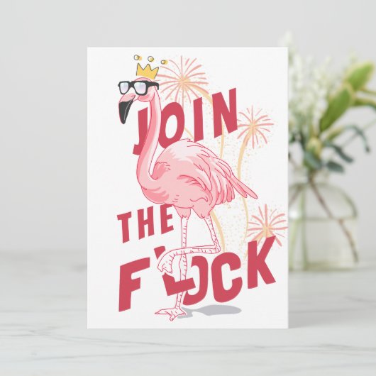 Doe mee met de zwerm leuke roze flamingo verjaarda kaart (Staand voorkant)