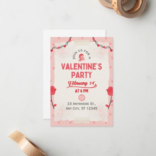 Doe mee met ons Valentijnsfeest Notitiekaartje (Voorkant / Achterkant in situ)