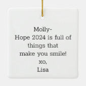 Doe meer van wat je blij maakt positieve boodschap keramisch ornament (Achterkant)