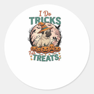 Doe Trucs Snoepjes Halloween Pug Heksenhoed Pompoe Ronde Sticker